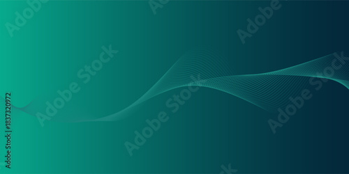 Abstract smooth green wavy lines on black and green background. Simple waves. Digital waves technology