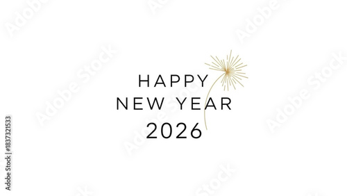 Festive Greeting: A minimalist, elegant Happy New Year design featuring stylish typography and a celebratory, floral graphic to welcome the new year with optimism and joy.