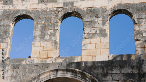 Obraz na plátne Archways, Split, Croatia, of stone, triple, parallel, open to blue sky