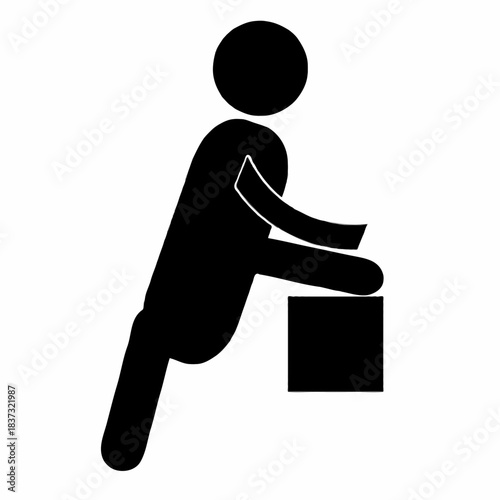 Pictogram of person lifting or pushing a heavy box with proper posture icon