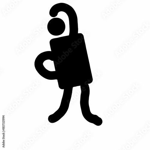 Simple black pictogram of a person hanging a door hanger sign on knob