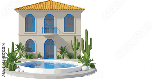 Villa Mediterranean house pool cactus summer travel