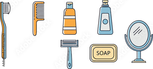 Personal hygiene and grooming line icon set