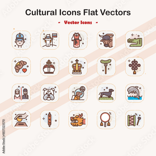 Historical cultural icons from around the world in flat vector style