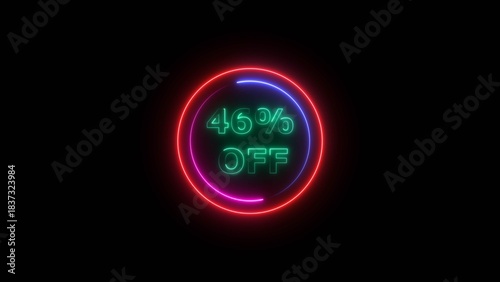 46 percent off discount offer sell icon illustration. Up to 46% off neon text background.