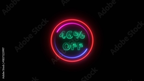 46 percent off discount offer sell icon illustration. Up to 46% off neon text background.