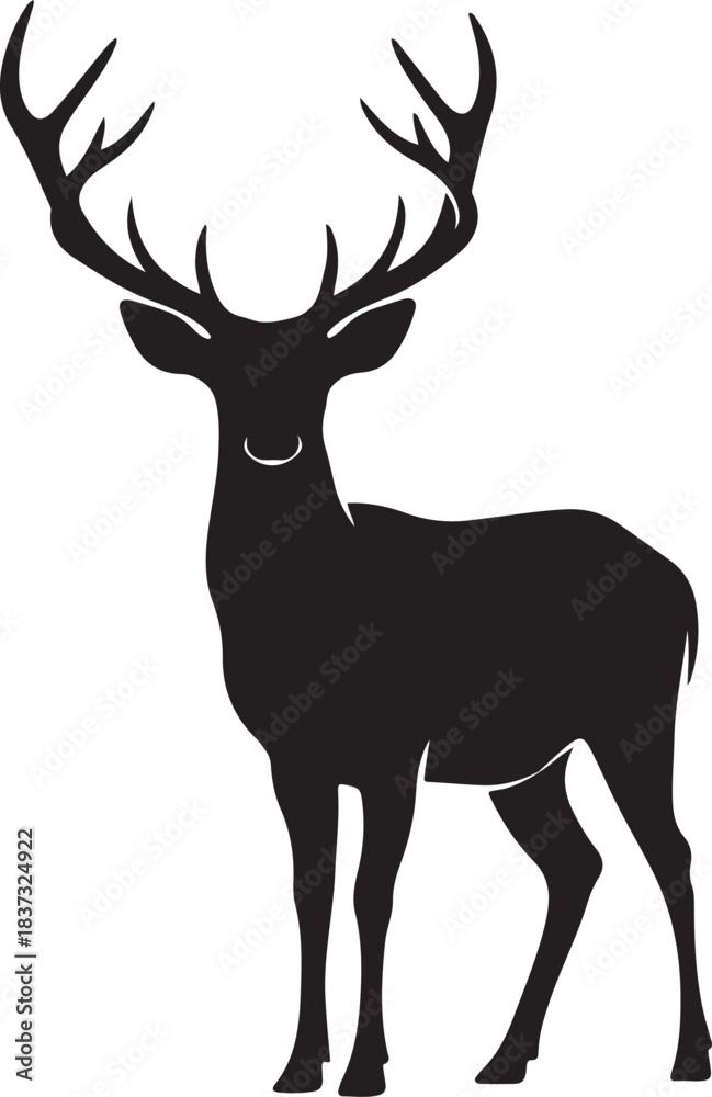 Fototapeta premium Vector illustration of a wild deer silhouette with large antlers, suitable for hunting Deer reindeer silhouette icon in elegant clean minimal vector style silhouette of deer