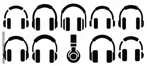 Black and white dj headphone vector icon set and New Year 2026 holiday concept set