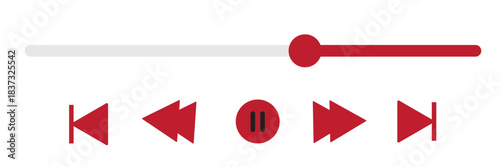 Music or video play bar icon. Modern UI Design Element for Music App Design with Pause, Play, Skip, Favorite, Queue Buttons. Music or video play bar icon on black .