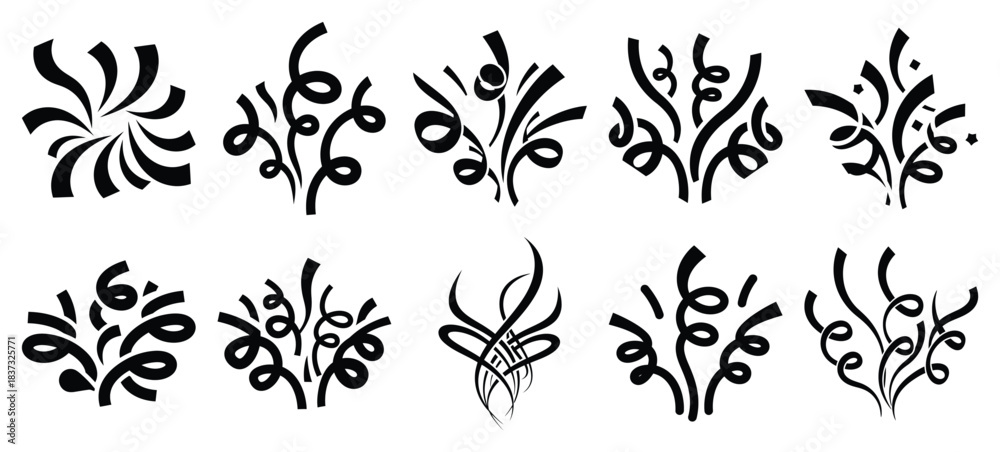 Fototapeta premium Black and white streamers swirl vector icon set and New Year 2026 holiday concept set
