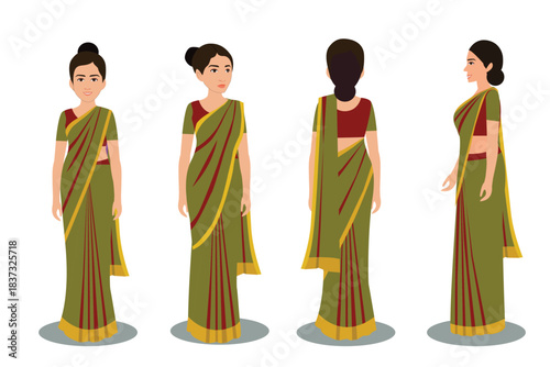 Indian Female Wearing Saree, 2d Character Different poses For Animation