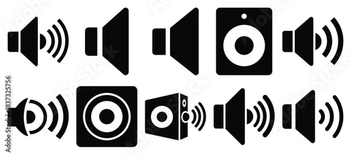 Black and white speaker sound vector icon set and New Year 2026 holiday concept set