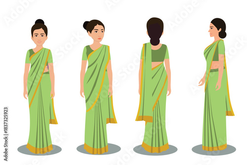 Indian Female Wearing Saree, 2d Character Different poses For Animation