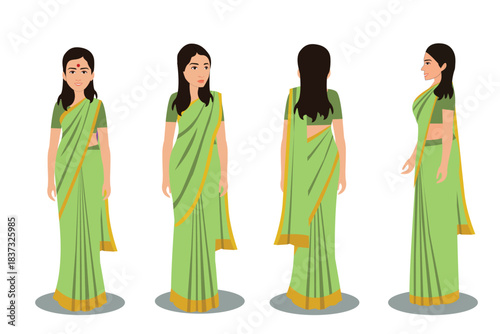 Indian Female Wearing Saree, 2d Character Different poses For Animation