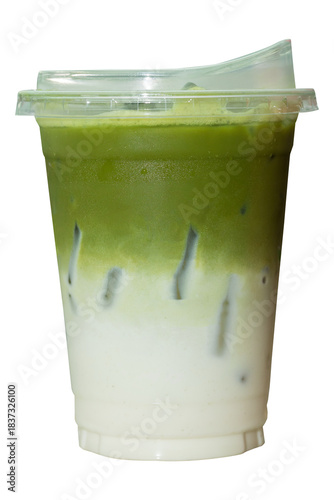 Refreshing Iced Matcha Latte with Transparent Background