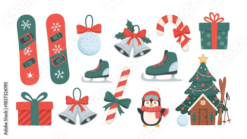 Christmas Celebration: A vibrant assortment of festive elements captures the spirit of the season, showcasing various icons, each one adding to the joyful atmosphere.