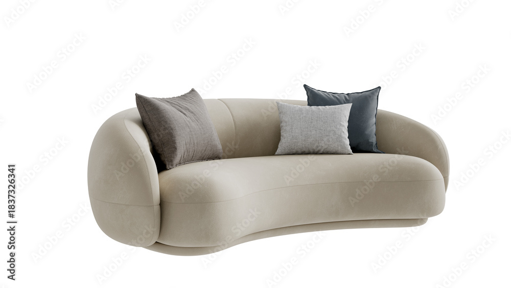 Obraz premium Beige leather sofa with pillows on a transparent background. Furniture for the modern interior, web design, and presentation. 