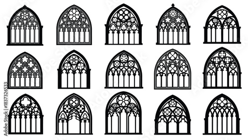 Detailed gothic window designs a collection of ornate architectural elements