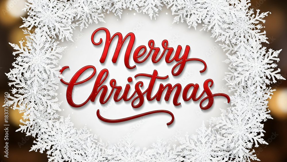 Fototapeta premium Joyful Merry Christmas wishes conveyed with a beautiful festive snowflake frame, perfect for holiday greetings or seasonal designs