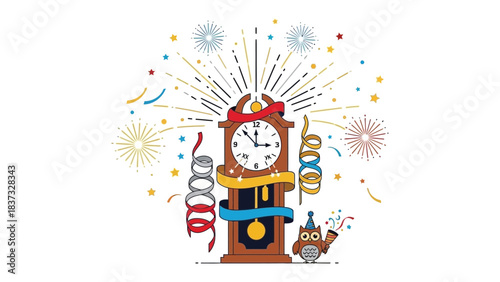 New Year Countdown: The elegant clock, adorned with festive decorations and a flurry of celebratory fireworks, signifies the dawn of a new year.