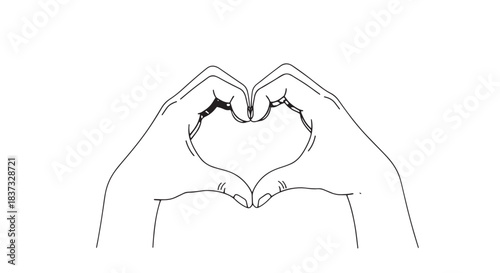 Minimal Line Drawing of Hands Forming a Heart Gesture Emphasizing Love and Connection.