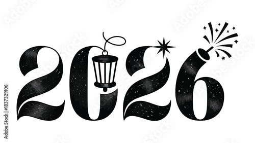New Year's Eve 2026 Typography: A celebratory graphic art piece that wishes the New Year with a touch of spark and style. 