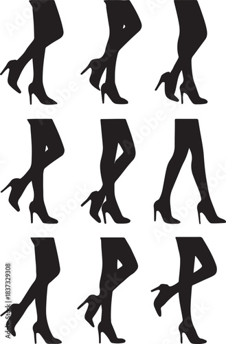 high heels leg vector set illustration on white background. woman high heels leg