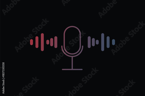 Retro microphone icon with digital sound wave lines, symbolizing audio recording, podcasting, broadcasting, communication, music, voice, radio, and speech, podcast vector illustration. 