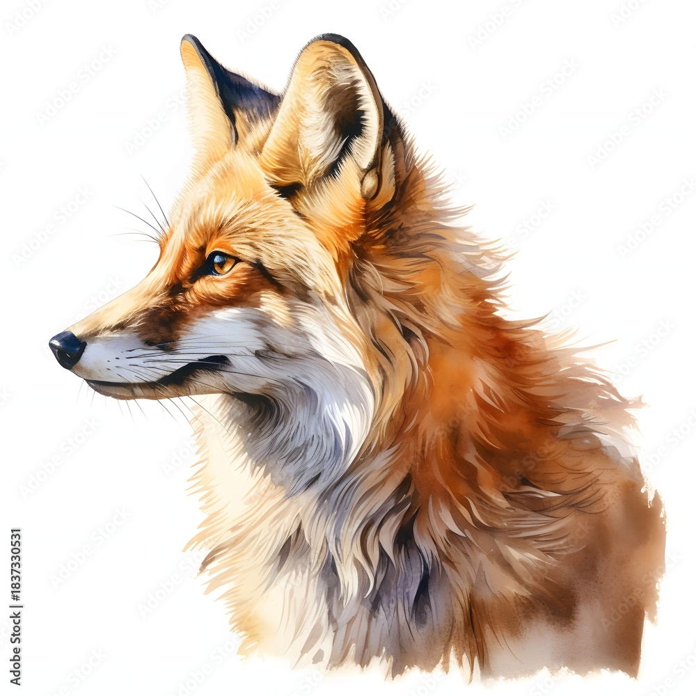Naklejka premium Watercolor painting of a red fox head isolated on a white background