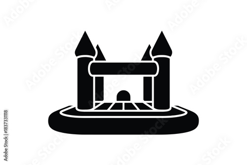 Resilient architecture silhouette Black silhouette icon of a bouncy castle with turrets on a white background inflatable castle playground