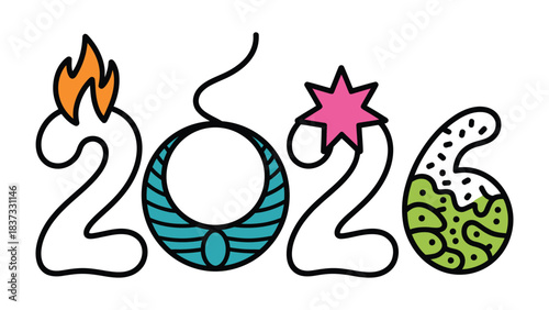 Vibrant Year 2026: An eye-catching illustration showcases the year 2026, creatively adorned with unique designs. It evokes anticipation and a touch of whimsy.