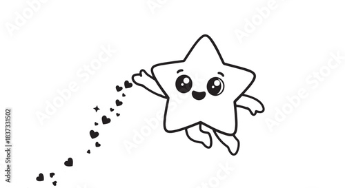 Whimsical Cartoon Star Character Dashing with Heart Trail in Playful Motion.