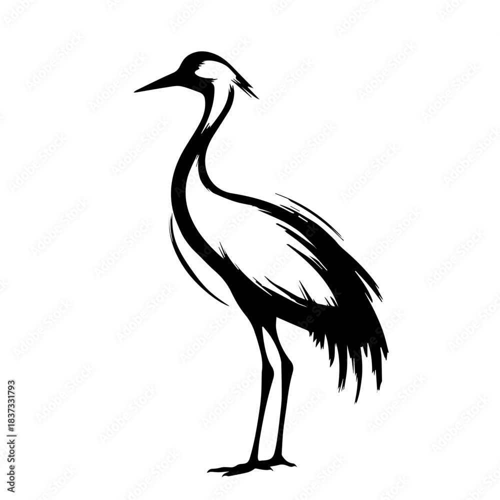 Obraz premium Elegant crane silhouette with striking features showcasing its long neck and slender legs. Represents themes of gracefulness, nature, and wildlife.