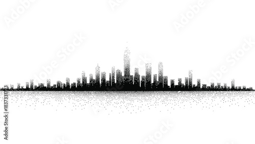 Stippled resilient architecture silhouette Black and White City Skyline Silhouette with Gradual Shading urban architecture