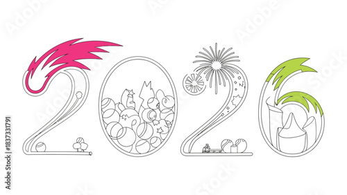 Vivid 2026 Typography: A dynamic display of the number 2026, creatively styled with vibrant hues and unique design elements, celebrating the dawn of a new year.