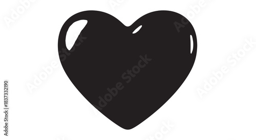 Black heart silhouette icon for love and romance design, minimal graphic resource.