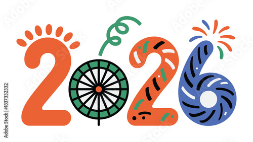 New Year 2026: A vibrant and creative illustration celebrating the start of the year 2026, combining festive elements and a bold design to evoke excitement and anticipation for the future.