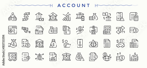 Account line icon set. UI icons set in a thin style. Accounting icon set. Contains outline symbols like business, count, accounting, accounting, finance, audit, tax and more.