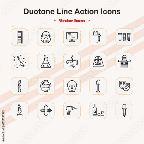 Duotone Line Action Icon Set