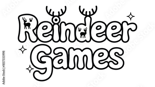 Reindeer Games Design: A festive typographic illustration showcases Reindeer Games, complete with charming reindeer silhouettes and playful embellishments, perfect for holiday-themed projects. 