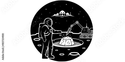 Lunar Water Ice Extraction Vector Silhouette