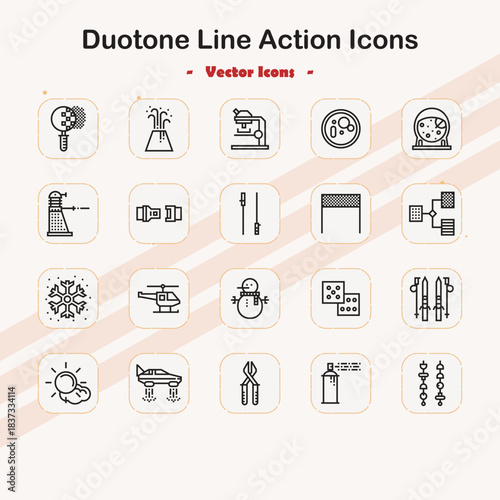 Duotone Line Action Icons Set