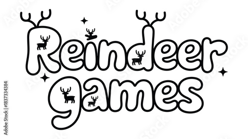 Reindeer Games Logo: A playful, whimsical logo featuring the words Reindeer Games adorned with charming illustrations, sparkling stars, and subtle antlers, all within a clean and modern design.