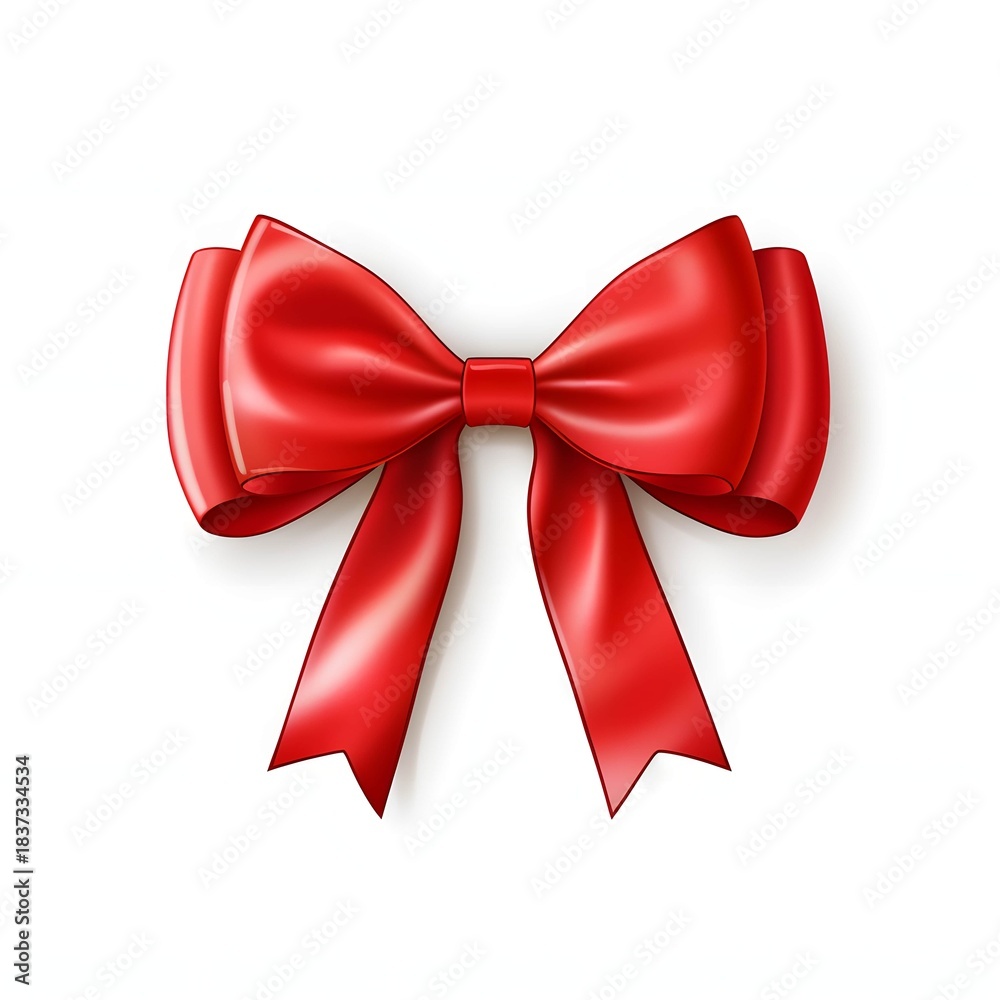 Fototapeta premium Elegant red ribbon bow isolated on a clean white background illustration
