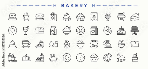 Set of Bakery line icon. Food modern linear icons. Thin line icons set. Cake icon set. Editable stroke. Vector illustration.