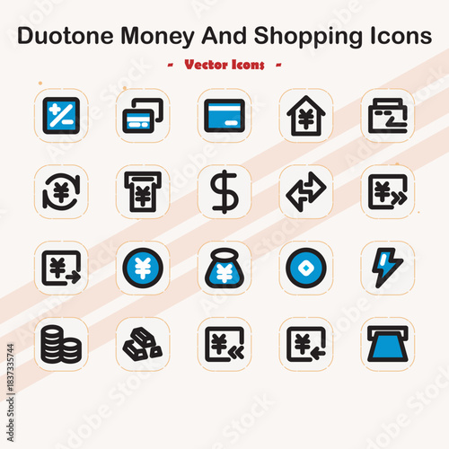 Money and shopping icons in duotone color style