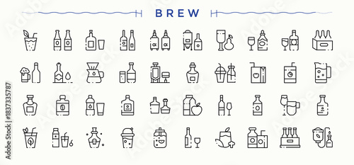 Brewing line icon set. Outline icons pack. Vector illustration. Bar icon. Contain linear sign hop, drink, bar, beer, brew, mug and more.
