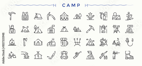 Set of Campaign line icon. Featuring marketing, market, business, ads and more. Thin outline icons pack. Advertising icon set. Editable vector.