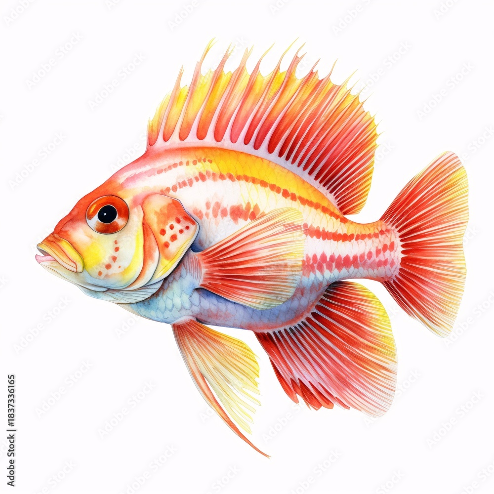 Fototapeta premium Striking illustration of a vibrant coral reef fish against a white background