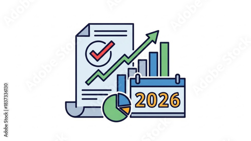 Business Plan's Growth: A vibrant and illustrative depiction of a business plan's growth, featuring essential elements such as graphs, charts, and calendars